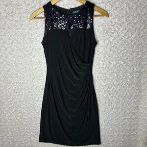 Lauren Ralph Lauren Black Sequin‎ Sleeveless Cocktail Party Dress